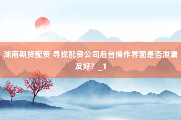 湖南期货配资 寻找配资公司后台操作界面是否泄漏友好？_1